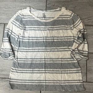 GAP Women's Long Sleeve Lightweight Gray and White Striped Tee